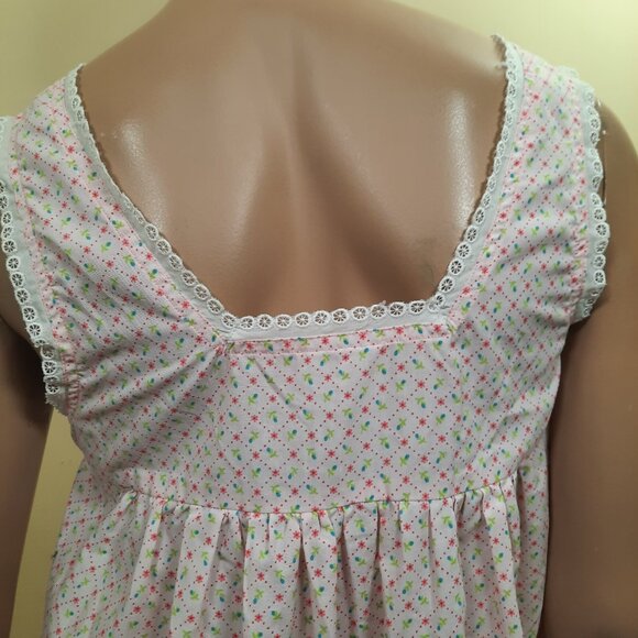 Vintage Pink Floral Cotton Nightgown Long Sleeveless Ruffled Pockets Cottagecore - Picture 9 of 9